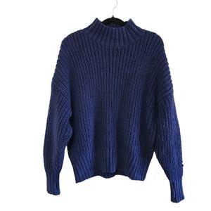 Aerie Offline Dark Blue Plush Mock Neck Sweater Oversized Size Small Thumb Holes